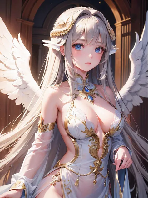 "(A beautiful masterpiece with impeccable quality and ultra-detailed visuals, captured in high resolution 4k. The focus is on the beautiful and intricately detailed eyes of a single girl. She possesses long flowing hair that cascades down her body and wing...