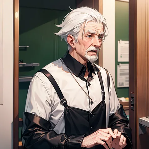 An old man with white hair，Panicked，Talking