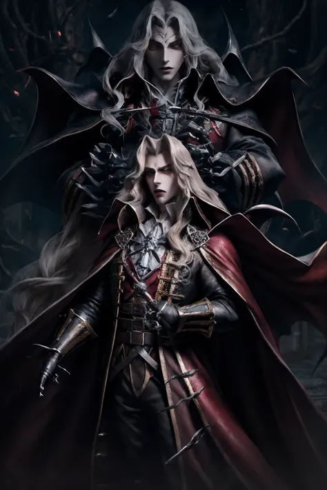 castlevania lord of the shadows hyper realistic super detailed dynamic shot of lord dracula leading troops army of demons to bat...