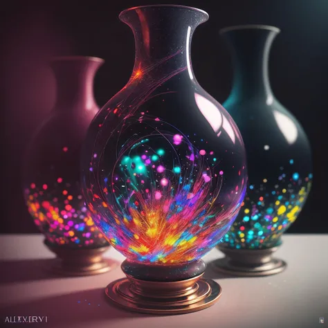 Digital art in porcelain vases， psychedelia， cinematic ligh， A detailed， cyber punk perssonage， cinematic ligh， 8k， Alexei von Jolensky