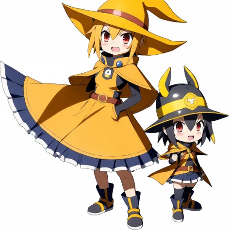 Anime character with a yellow cape and a yellow hat, buizel and human fusion, final fantasy tactics character, Megumin, cultista de vestes amarelas, Meio invocador metade Megumin, arte oficial do personagem, inspirado em Kamisaka Sekka, Koda Kazuma, Arte O...