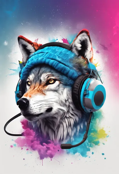 wolf wearing headset and wearing a blue shirt ,createPrintT-shirt("Djorbas", "black", "white", "Arial", 24