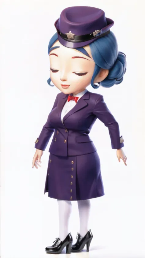 Flight attendant in uniform，Wearing a hat and coat,　Plain fabric