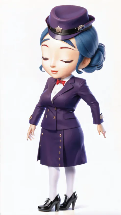 Flight attendant in uniform，Wearing a hat and coat,　Plain fabric