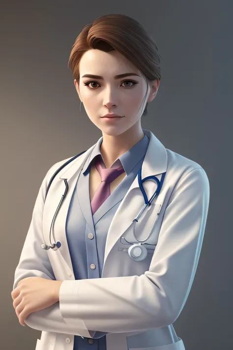 photo of a gorgeous young doctor wearing a doctors outfit in the style of stefan kostic, realistic, sharp focus, 8k high definition, insanely detailed, intricate, elegant, art by stanley lau and artgerm