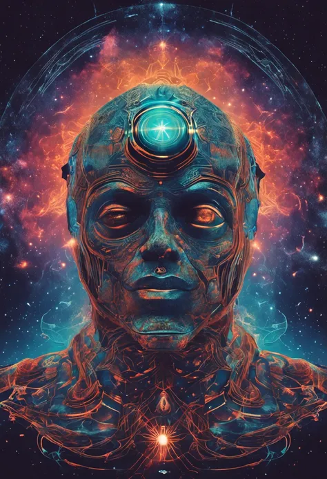 um homem de terno, strange portrait with galaxy, portrait of a cosmic entity, sem rosto no universo, galactic dmt entity, Portrait of a cosmic god, Universo Psychonaut, astral appearance, Mais fundo no metaverso vamos, terno feito de estrelas, dmt ego mort...