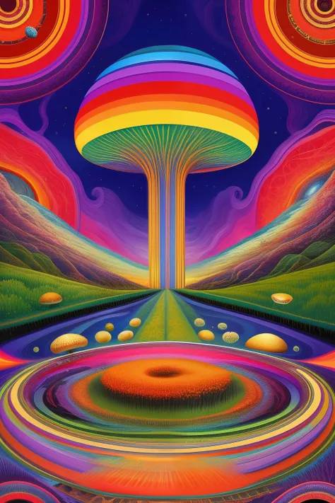 a drawing，Filled with many, A variety of poisonous mushrooms, Mushroom universe running diagram，psychedelic surreal art, Estero Dan Mumford e Alex Gray, psychedelic illustrations, hyper detailed visionary art, Ultra-visionary art - detailed, psychedelic ar...