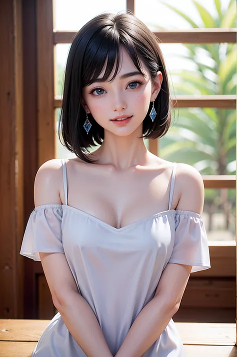 (high-level image quality、high-detail、hightquality、hight resolution、Draw everything in high resolution)、Very intense crystal light blue eyes、Very pale blue eyes、Smaller diamond-shaped earrings、Look firmly at the camera、Put your ears out、a small face、very s...