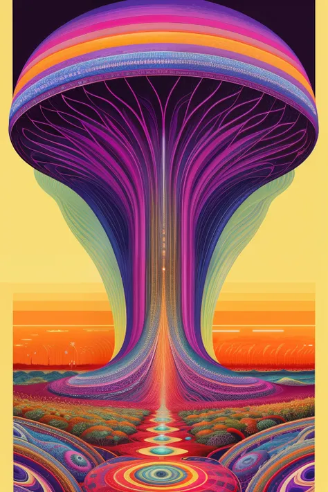 a drawing，Filled with many, Various poisonous mushrooms, Giant Mushroom Forest Universe Operation Map，Asymmetrical composition，psychedelic surreal art, Estero Dan Mumford e Alex Gray, psychedelic illustrations, hyper detailed visionary art, Ultra-visionary...