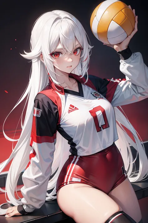 Kizi，Red eyes，White hair, female, volleyball jersey,