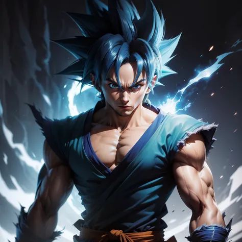 Blue color Goku,ultra realistic