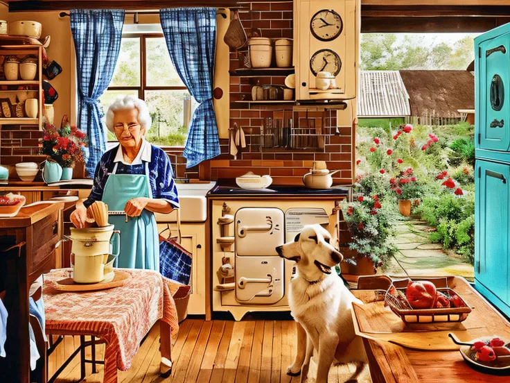 grandma in her old fashion kitchen