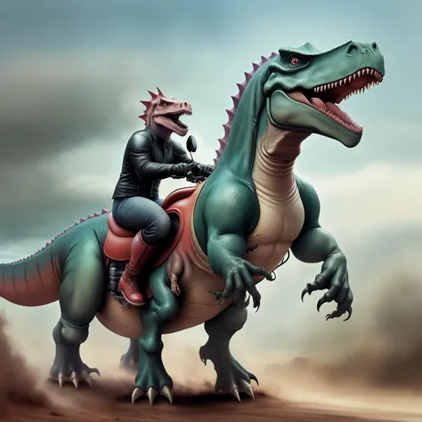 A Dinosaur riding a motorcycle