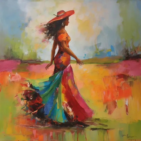 Latin woman in gypsy clothes dancing flamenco beautiful landscapes, grande profundidade de campo, Arte Digital, obra prima, Qualidade UHD". RPG