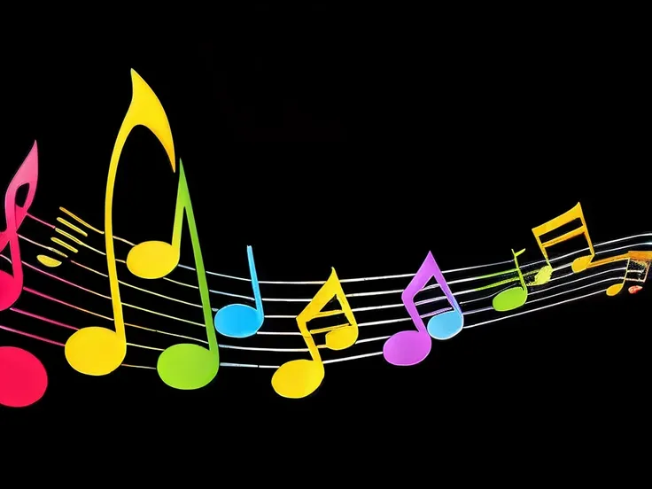 black background with several colorful musical notes."