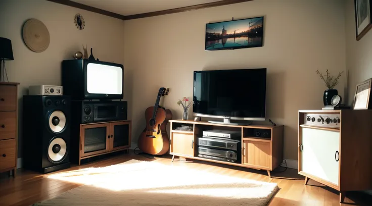 living room decoration stereo 1950s rack with television,phonograph,disco