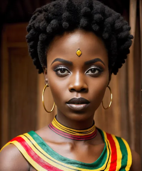 (best quality), (masterpiece), a photographic portrait of an african woman with creative makeup inspired by the culture and natu...