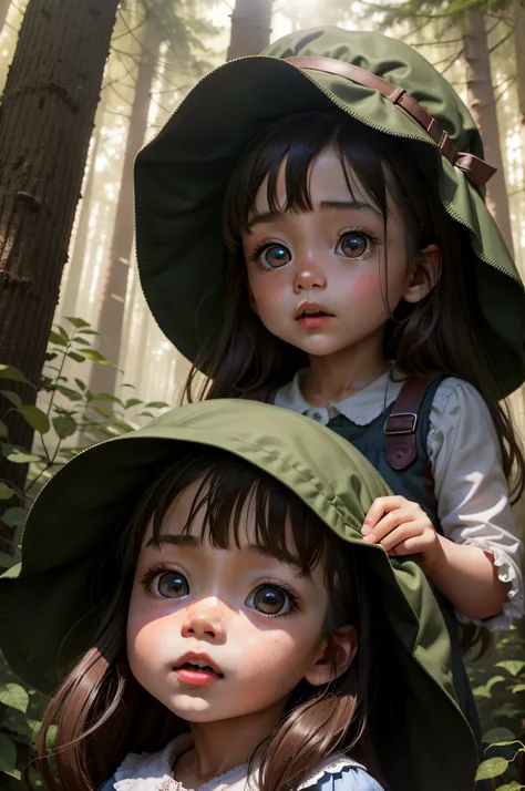 Deep in the forest，There was a little girl，Look up at the sky，Sunlight shone through the bushes of the forest and hit the little girls face