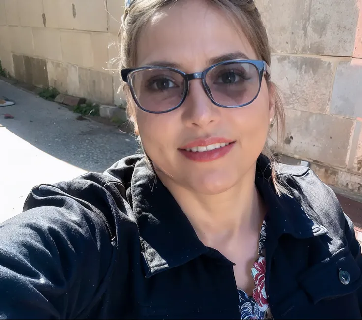 mulher sorridente tirando uma selfie com seu celular em frente a uma parede de tijolos, selfie shot straight on angle, selfie de uma jovem mulher, cerca de 3 1anos, Fotografia selfie 8k, 3 1 anos de idade mulher, Mulher de 31anos, ao sol, photo from behind...