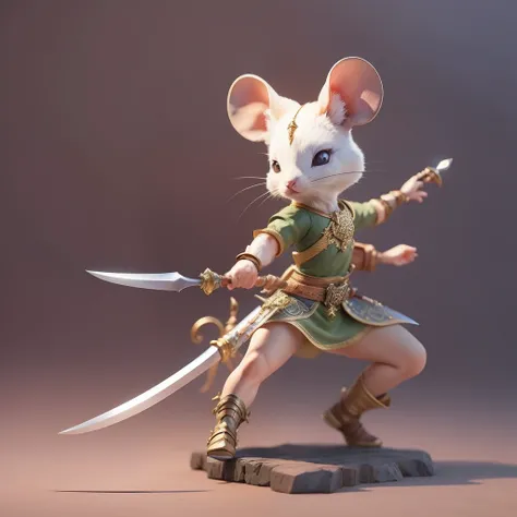 Mouse Thief, Fantasy, Holding Two Daggers, Battle Stance, Masterpiece, Detailed, Fighter