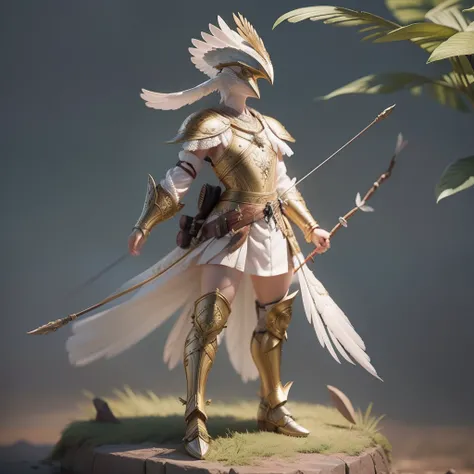 archer bird, bird head, light armor, fantasy, holding bow, battle stance, masterpiece, detailed, fighter