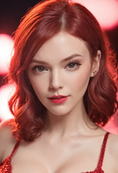 ((((short red hair)))), ((((beautiful face)))), (((1 girl))), (((huge breast))), ((((wearing a sexy red party dress)))), ((((breast cleavage)))), ((((night club)))), ((((lighting)))), (((party lighting))), ((((cute face)))), ((((Pink lips))))