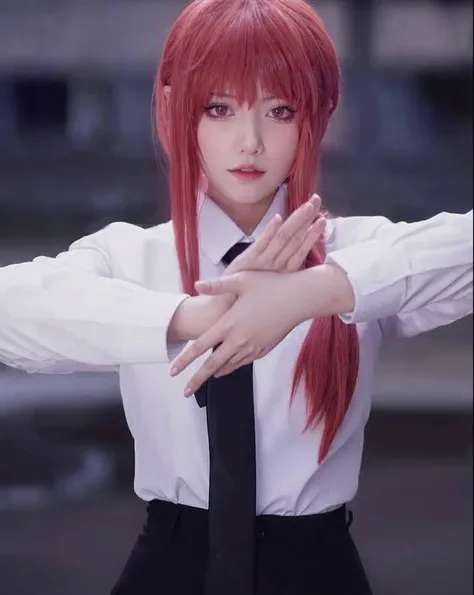 there is a woman with red hair and a tie posing for a picture, asuka langley sohryu, anime girl cosplay, rias gremory, anime cosplay, anime character, asuka langley soryu, as an anime character, beautiful asuka from evangelion, photorealistic anime, asuka ...