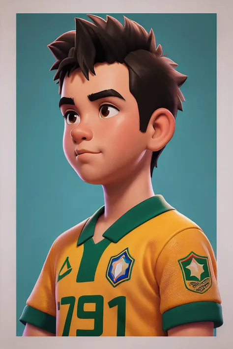 menino de 15 anos, cabelos curtos, shirt of the brazilian national football team, amarela,em(melhor qualidade: 0,8), perfect ani...