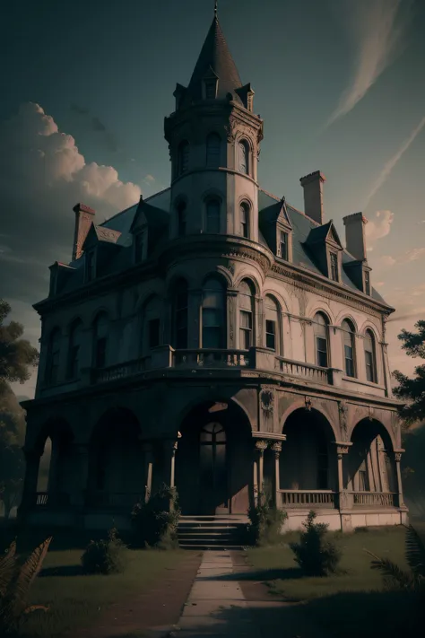 mysterious abandoned mansion full of dark secrets and supernatural events, FOTO FRONTAL. arte digital 4k altamente detalhada, Bela arte UHD 4K, 8k arte detalhada de alta qualidade, arte digital 4k detalhada, Arte 8K impressionante, fotografia