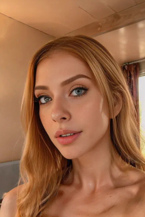 ((mulher loira) Close view, Selfie Shot, nu, , Looking at ones own body,  blonde hair, Amouranth,  mais conhecido como Amouranth, jovem Amouranth bonito, quarto