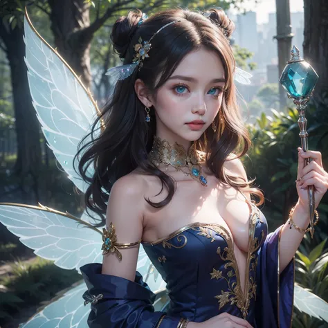 「(best qualtiy)（​masterpiece)。
A 15-year-old girl with a face similar to Ram（Long peach-purple hair:1.2)
(big blue-green eyes:1.4）she has got。Hair ornaments are、Richly decorated platinum and gemstones。
Slim figure with two fairy wings
Stuck to her back。
Da...