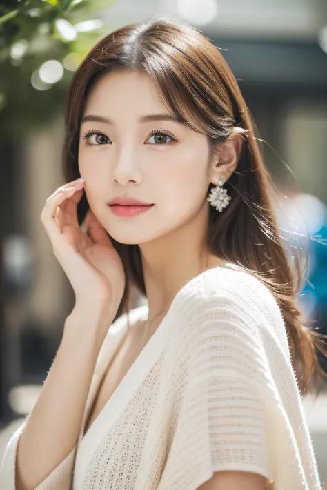 (((８Very high resolution in K, high detailing, highly accurate, masutepiece))),Photography & realistic atmosphere,shinny skin,Beautiful skin,fine-grained white skin,Detailed face,Detailed eyes、green colored eyes,Very pretty eyes,sparkly eyes,Detailed lips、...