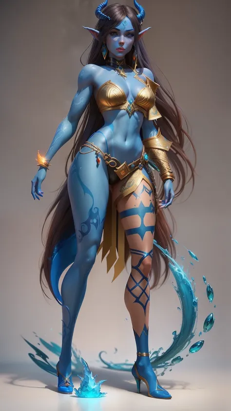 um close up de uma mulher com tinta azul no corpo, Djinn human hybrid, epic 3 d oshun, Tiefling azul, asian female water elemental, djinn azul, epic exquisite character art, Vencedor do concurso Artstation, Vencedor do concurso CGSetline!!, Vencedor do con...