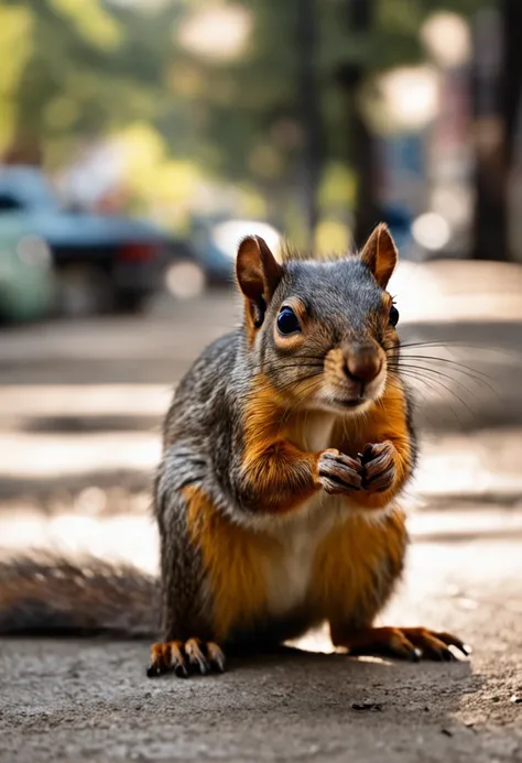 a malnourished squirrel on a street in the USA lying on the ground thirsty and very mistreated