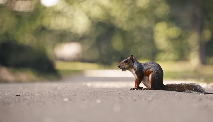 a skinny dirty squirrel lying almost dead on a street in the USA lying on the ground thirsty and very mistreated drinking water in a eater bottle given by a man