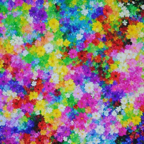 uma pintura de um ramo de flores coloridas com um fundo preto, pintura digital vibrante, pinceladas coloridas impasto, cores abstratas, arte digital multicolorida, cores coloridas brilhantes, bright psychedelic color, Color Explosion, arte digital colorida...