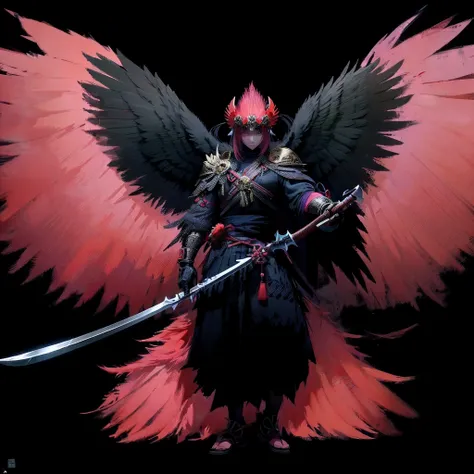 imagem arafed de um homem com uma espada e asas, avian warrior, Demon Samurai, Arqueiro alado, demon samurai warrior, anthropomorphic raven knight, Epic Fantasy Digital Art Style, black aarakocra eagle warlord, epic fantasy character art, 2. 5 d cgi anime ...