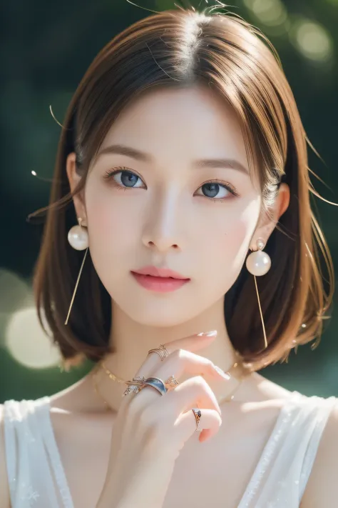 (((８Very high resolution in K, high detailing, highly accurate, masutepiece))),Photography & realistic atmosphere,shinny skin,Beautiful skin,fine-grained white skin,Detailed face,Detailed eyes、Dark green eyes,Very pretty eyes,Detailed lips、Glossy pink shee...