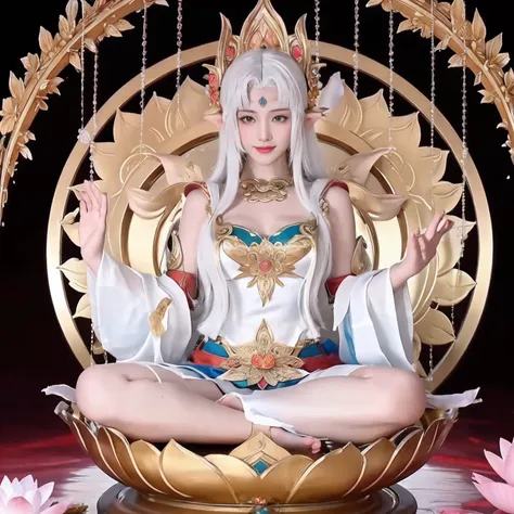 the sexy tantric avalokiteshvara bodhisattva sits on the  lotus throne and cultivates immortals，（yoga lotus sitting）,（perfect de...