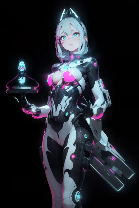 Perfect beauty face, cleavage cutout, realistic and intricate beautiful face girl in realistic sci-fi plugsuit outfit in neon-lit, (((symmetrical eyes, realistic, sharp focus))), masterpiece, 4k, UHD