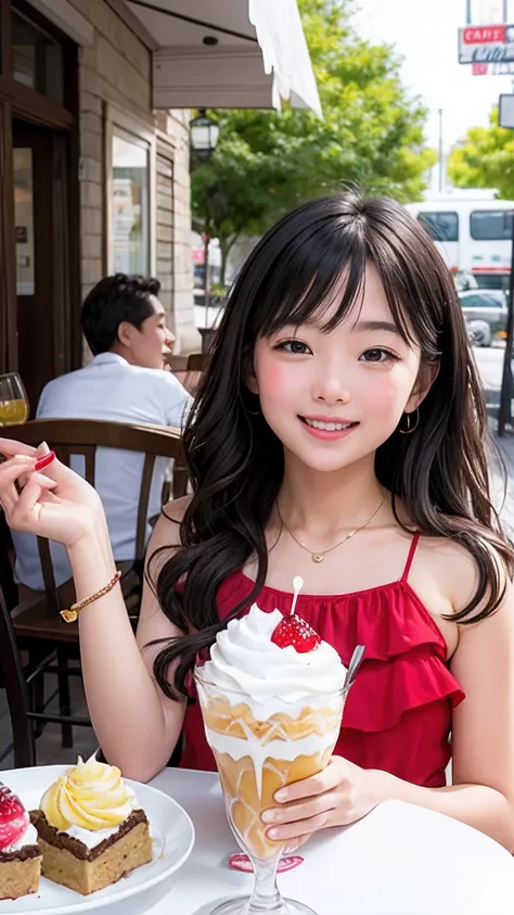 On a sunny afternoon, a group of friends gathered at a cozy café, their laughter filling the air as they indulged in sweet treats. Among them was a girl named Lily, her eyes sparkling with delight as she eagerly dug into a scrumptious parfait. With each sp...