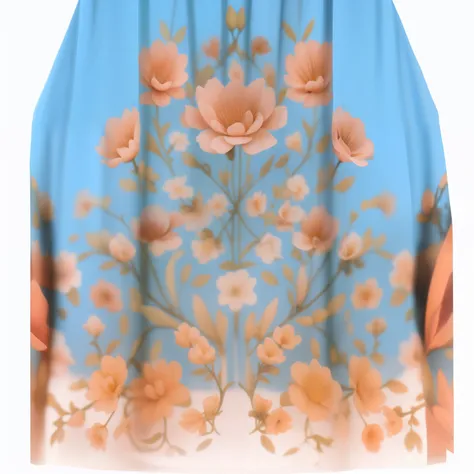 There is a woman standing in front of a blue curtain with flowers, tecido realista fluindo, senhora com vestido de flores brilhantes, Detalhes florais, textura detalhada das roupas, floral!, roupas altamente detalhadas, sonho floral, vestido flor, transluc...