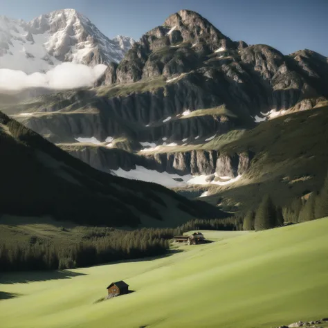 Landscape with a mountain range on the horizon with a plain of grassland detailed landscape