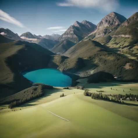 Landscape with a mountain range on the horizon with a plain of grassland detailed landscape