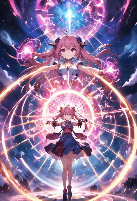 Battle of the Magical Girls、Four stacks of magic arrays in front of the hand、A high-power laser emitted from the center of the magic circle