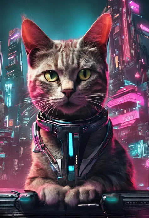 Gato inteligente futurista, cyberpunk.