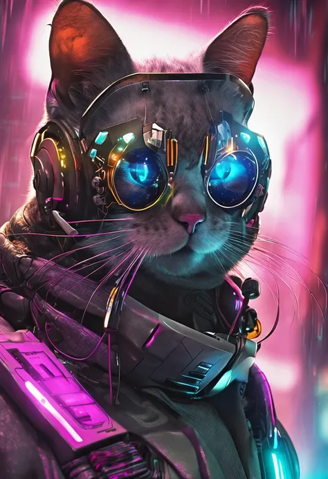 Gato inteligente futurista, cyberpunk.