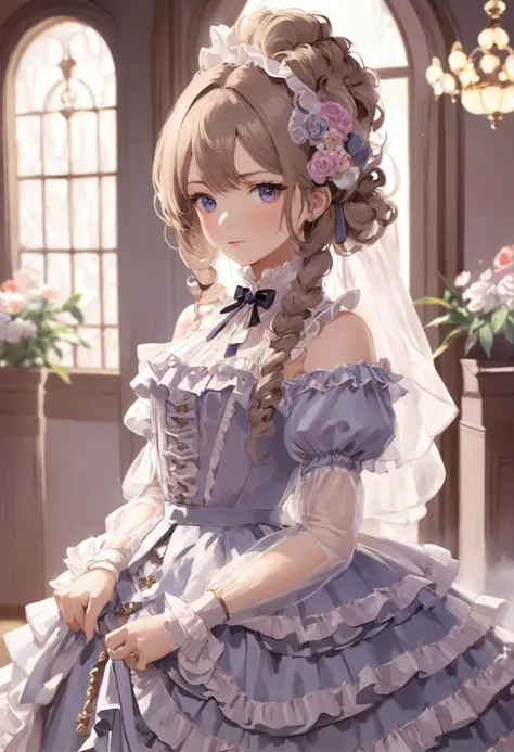 (Masterpiece), (best quality), illustration of Victorian Girl、kawaii girl、aniime、 1. **lo fashion**: Victorian fashion is characterized by dressy and elegant design。Ruffles and laces、corsets、Try incorporating elements such as long dresses。 2. **hairstyle o...