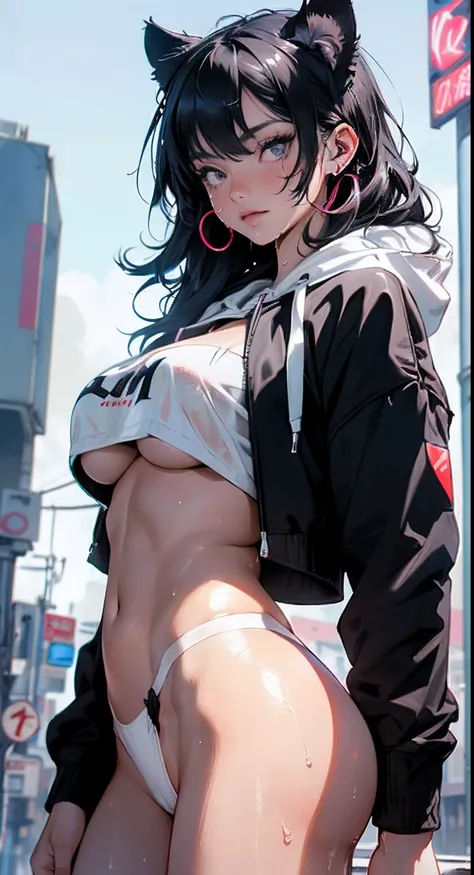 girl spacepunk,(((1girl))),((beautiful girl with bright and luminous cat ears)),

(large breasts:1.4),saggy breasts,((black hair,black messy hair,colored inner hair,large hair,absurdly long unkempt hair:1.35,long black hair,ear breathing)),((((cat ears,cat...