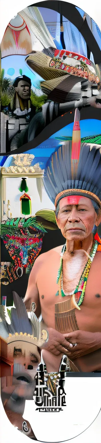 a closeup of a statue of a man with a feather headdress, indigenous man, amazon indian peoples in brazil, ayahuasca shaman, Indigenous, VOTO PACAL, the ayahuasca spirit, the oracle of the mayan elders, information, bispo do rosario, Olhar peruano, portrait...